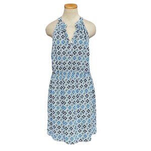 Mud Pie Blouson Dress NWT Buttons Midi Sleeveless Geometric Blue Size Large L